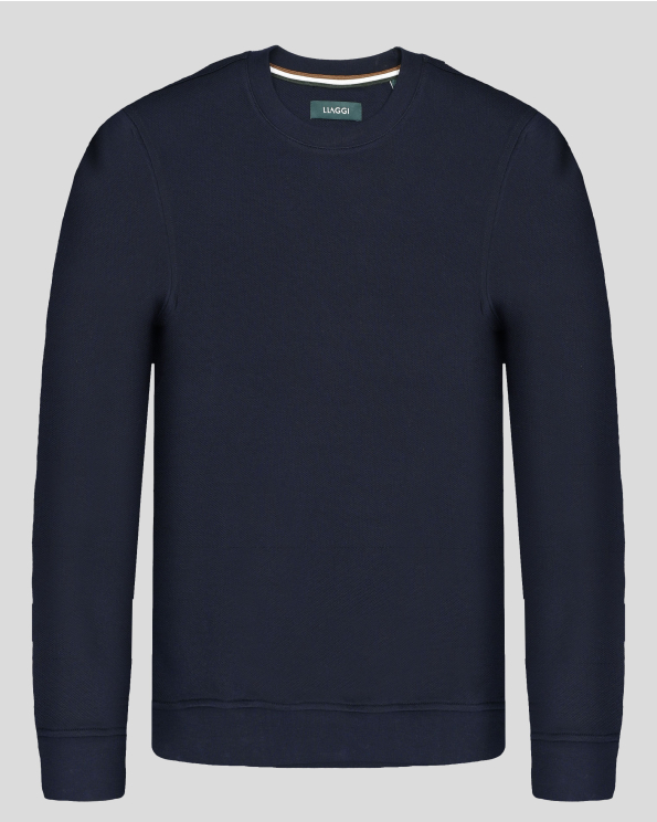 ТЪМНОСИНЯ БЛУЗА ОТ СТРУКТУРНО ПАМУЧНО ТРИКО С ЛОГО ЕМБЛЕМА