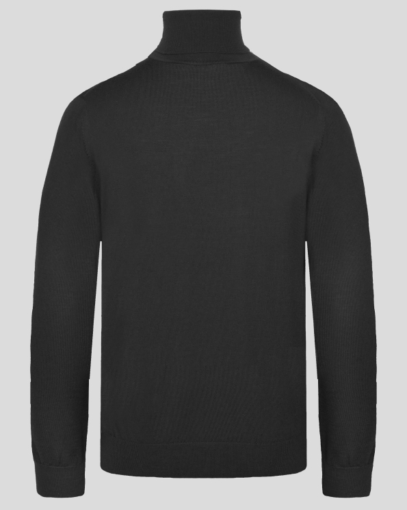 ЧЕРЕН ПУЛОВЕР С ПОЛО ЯКА ОТ 100% ЕКСТРА ФИНА ВЪЛНА МЕРИНО 