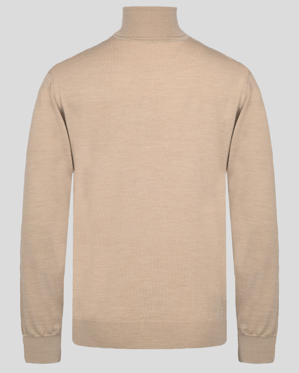 БЕЖОВ ПУЛОВЕР С ПОЛО ЯКА ОТ 100% ЕКСТРА ФИНА ВЪЛНА МЕРИНО 