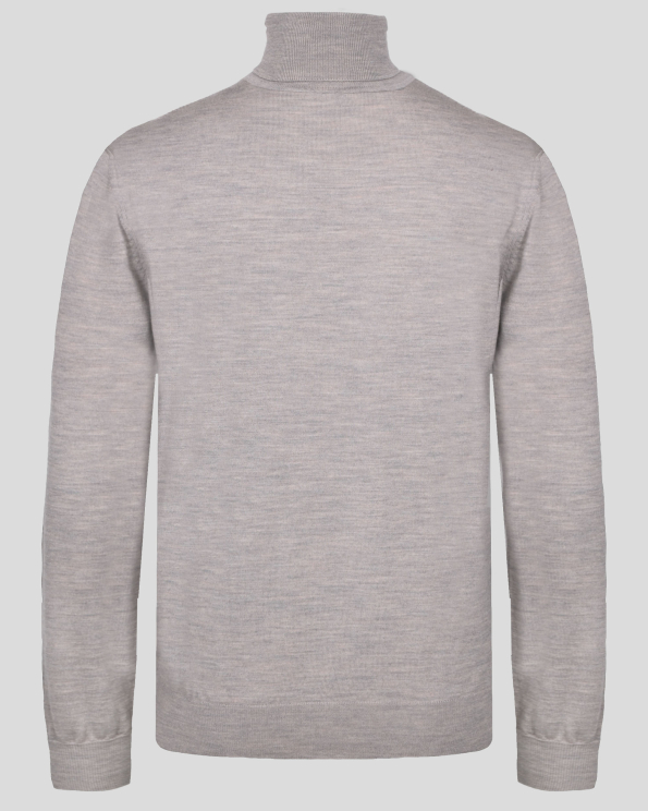 ПУЛОВЕР С ВИСОКА ПОЛО ЯКА ОТ МЕРИНО ВЪЛНА В ТРИЦВЕТЕН МЕЛАНЖ