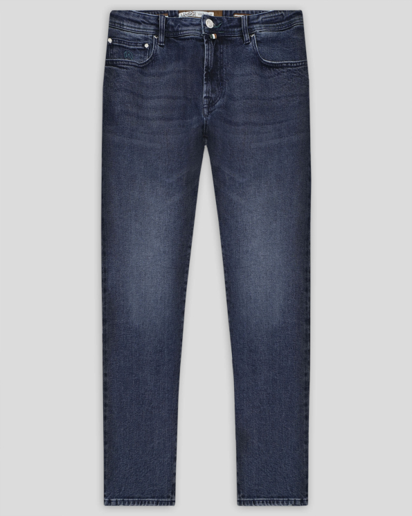 СИНИ ДЪНКИ ОТ SELVEDGE ДЕНИМ 5 ДЖОБА С  КОНТРАСТНА ЛОГО ЕМБЛЕМА