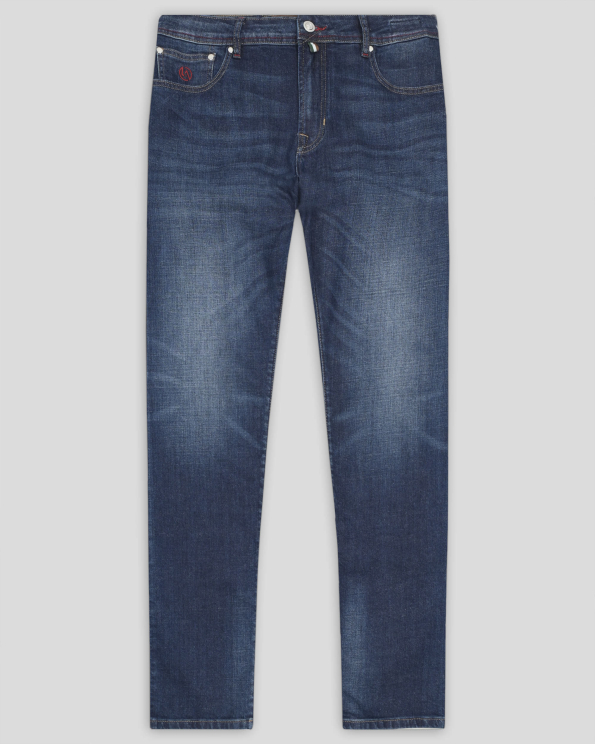 ТЪМНОСИНИ ДЪНКИ ОТ SELVEDGE ДЕНИМ С ЛОГО ЕМБЛЕМА ВТАЛЕН СИЛУЕТ