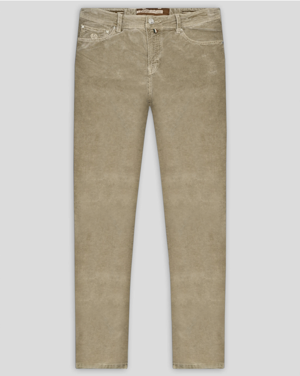 ВТАЛЕН ПАНТАЛОН С КОЖЕНА ЕМБЛЕМА В СИВО-БЕЖОВ ЦВЯТ