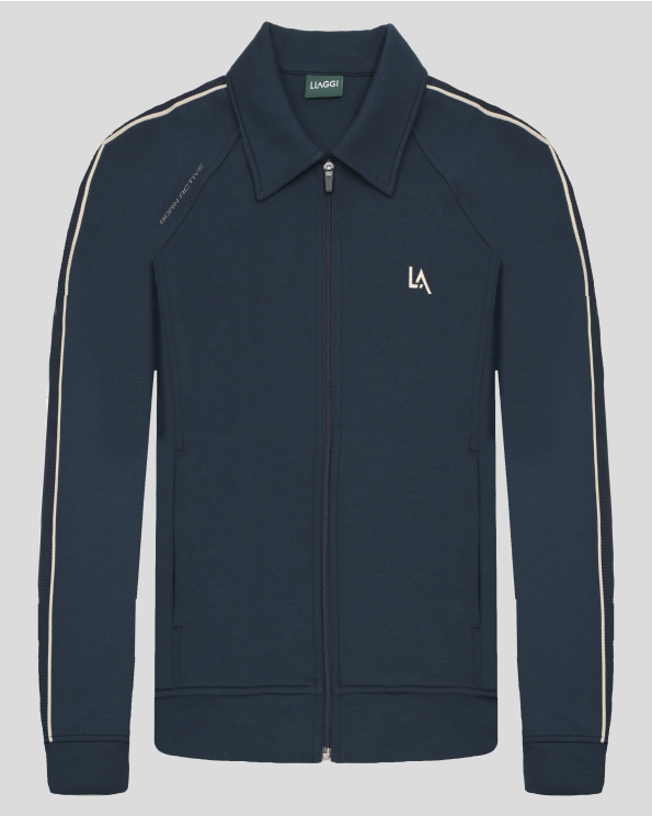 ТЪМНОСИН СУИТШЪРТ ОТ ПАМУК И МОДАЛ С ЯКА И БРОДЕРИЯ ЛОГО