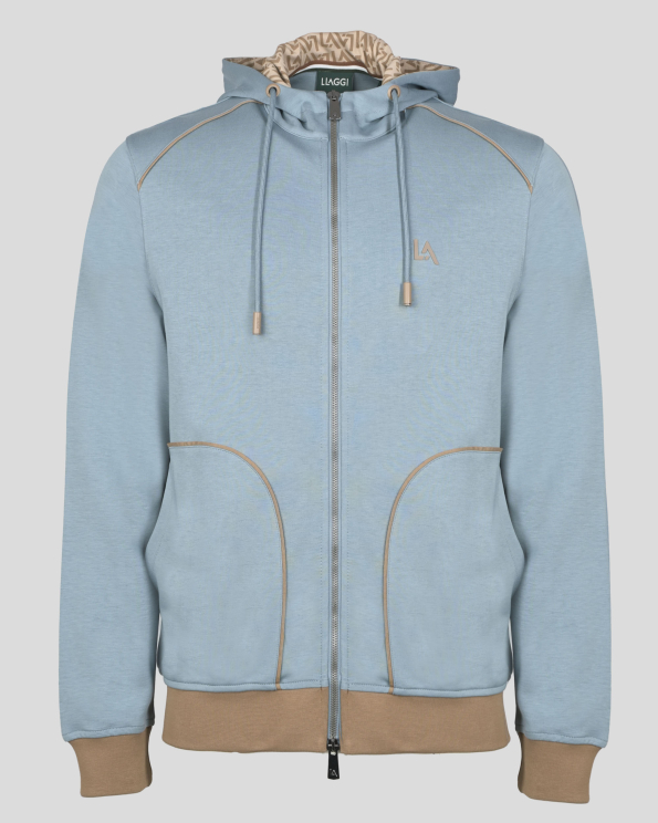 СУИТШЪРТ С КАЧУЛКА С ДЕКОРАТИВНИ КАНТОВЕ ЛЕДЕНО СИН ЦВЯТ