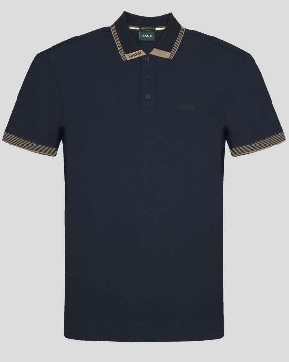 ТЪМНОСИНЯ ТЕНИСКА ОТ ПАМУК SUPIMA С ГУМИРАНА ЛОГО ЕМБЛЕМА