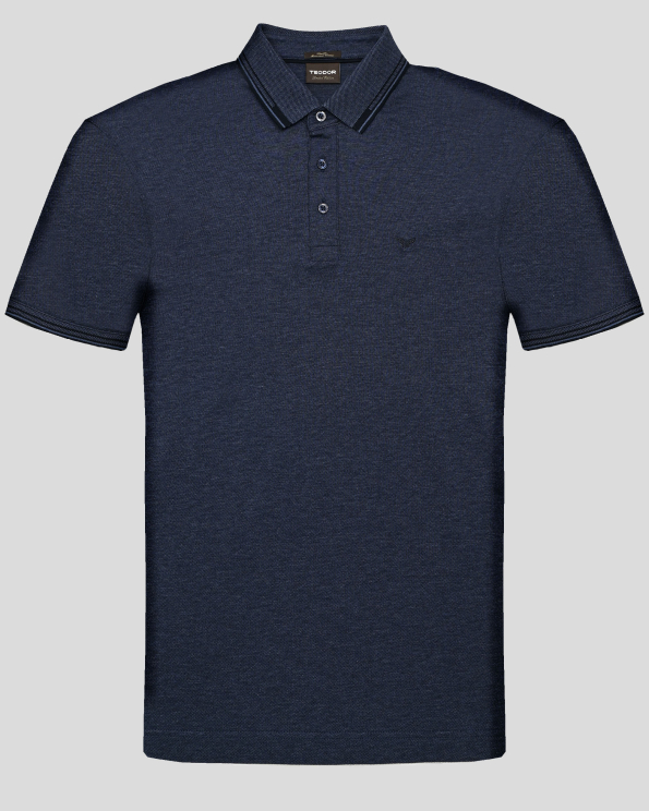 ТЕНИСКА С ПОЛО ЯКА ОТ 100% ПАМУК В ТЪМНОСИН МЕЛАНЖ /LIMITED EDITION/