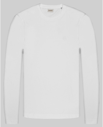 БЯЛА БЛУЗА ТРИКО С ОБЛО ДЕКОЛТЕ И ТОНАЛНА БРОДЕРИЯ ЛОГО