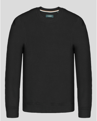 ЧЕРНА БЛУЗА ОТ СТРУКТУРНО ПАМУЧНО ТРИКО С ЛОГО ЕМБЛЕМА НА РЪКАВ