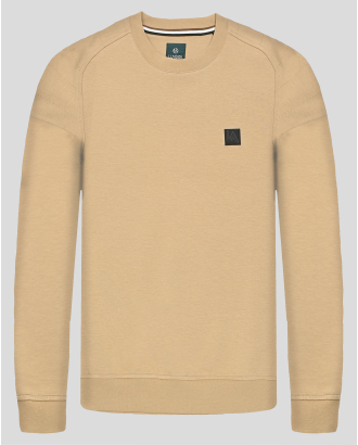  БЛУЗА СЪС ЗАОБЛЕНО РАМО И ГУМИРАНО ЛОГО В ЦВЯТ КАМЕЛ