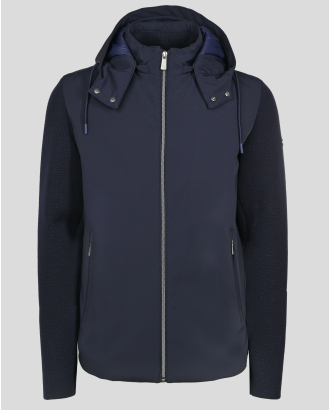 ТЪМНОСИНЬО ОЛЕКОТЕНО ЯКЕ С ПЛЕТЕНИ РЪКАВИ И ПОДВИЖНА КАЧУЛКА