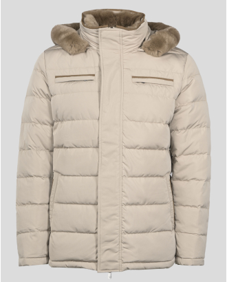  БЕЖОВО ЯКЕ С ПОДВИЖНА КАЧУЛКА ОТ ЕСТЕСТВЕН ПУХ И КОНТРАСТНИ ДЕТАЙЛИ 