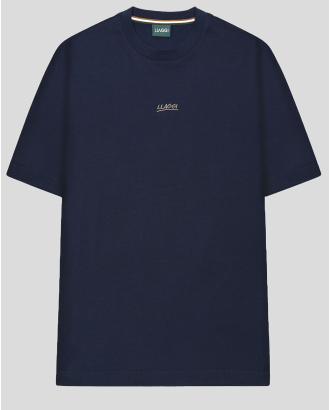 ТЪМНОСИНЯ ОВЪРСАЙЗ ТЕНИСКА С КОНТРАСТЕН ПРИНТ И БРОДЕРИЯ ЛОГО