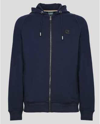 ТЪМНОСИН СУИТШЪРТ С КАЧУЛКА И СТРАНИЧНИ ДЖОБОВЕ С ЦИП