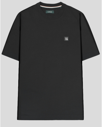 ЧЕРНА ОВЪРСАЙЗ ТЕНИСКА С КОЖЕН БАДЖ И МЕТАЛНО ЛОГО