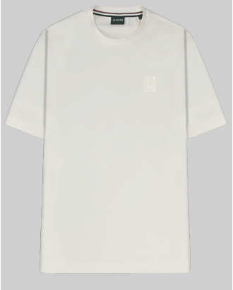 ОВЪРСАЙЗ ЕКРЮ ТЕНИСКА ОТ ПАМУК И БАМБУК С ГУМИРАНО ЛОГО