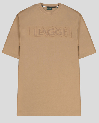 ОВЪРСАЙЗ ТЕНИСКА ОТ ПАМУК И БАМБУК С БРОДЕРИЯ ЛОГО В ЦВЯТ КАМЕЛ