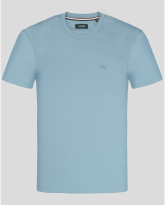 ЛЕДЕНО СИНЯ  ПАМУЧНА ТЕНИСКА С ОБЛО ДЕКОЛТЕ И БРОДЕРИЯ ЛОГО