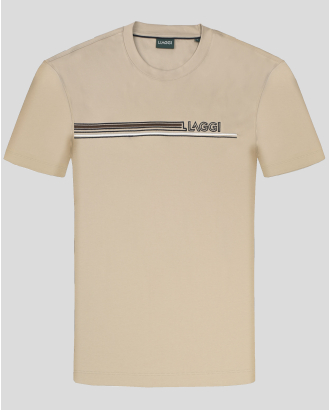 БЕЖОВА ПАМУЧНА ТЕНИСКА С ОБЛО ДЕКОЛТЕ И ЛОГО