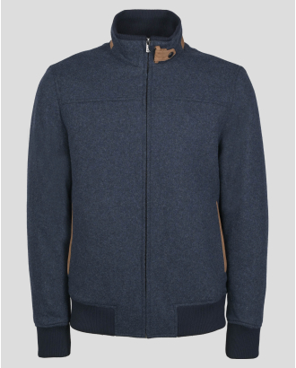 ТЪМНОСИНЬО МЕЛАНЖИРАНО ПАЛТО ТИП ЯКЕ С ВИСОКО СЪДЪРЖАНИЕ НА ВЪЛНА