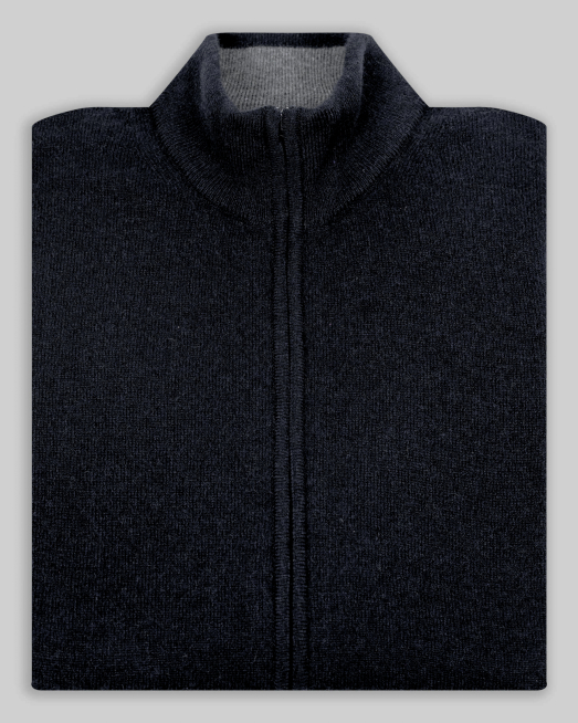 ЧЕРНА ЖИЛЕТКА С КОНТРАСТНА ДЕСЕНАЦИЯ НА ЯКАТА ОТ 100% КАШМИР - 7