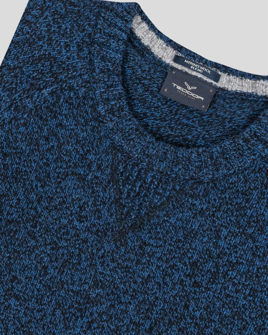 ТЪМНО СИН МЕЛАНЖИРАН ПУЛОВЕР С РЕГЛАН РЪКАВ И ЛОГО - 8