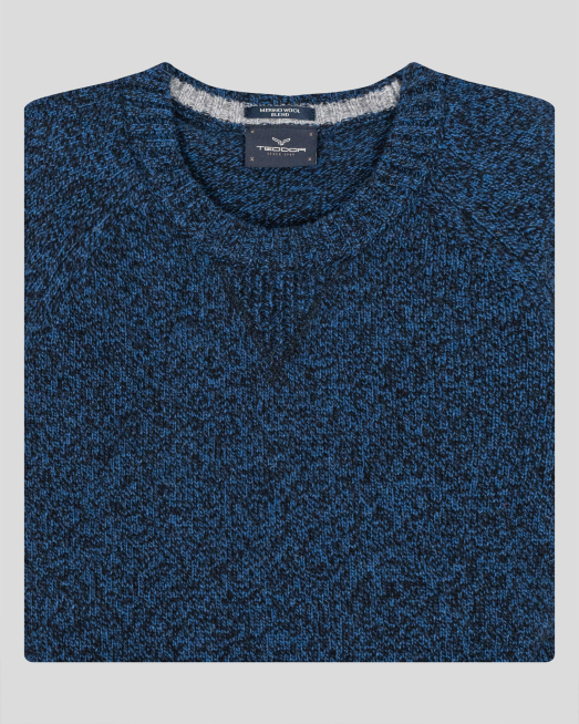 ТЪМНО СИН МЕЛАНЖИРАН ПУЛОВЕР С РЕГЛАН РЪКАВ И ЛОГО - 7