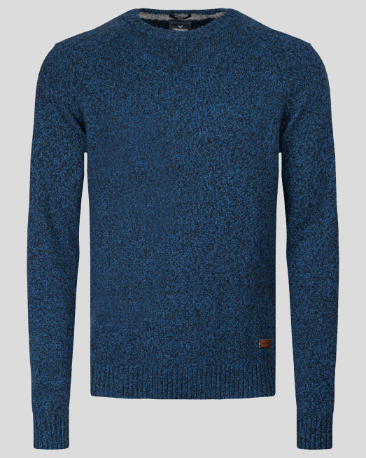 'ТЪМНО СИН МЕЛАНЖИРАН ПУЛОВЕР С РЕГЛАН РЪКАВ И ЛОГО