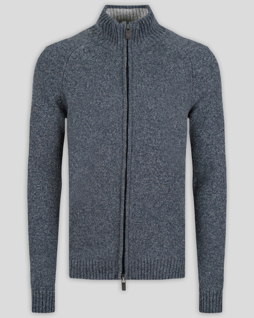 'ТЪМНОСИВА МЕЛАНЖИРАНА ЖИЛЕТКА С РЕГЛАН РЪКАВ И ДВОЙНОДЕЛИМ ЦИП