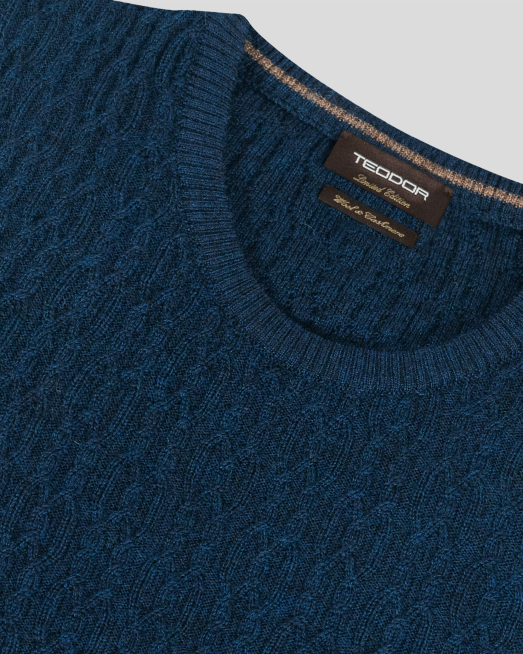 ТЪМНОСИН ПУЛОВЕР С ПЛЕТКА ОСМОРКА ОТ 100%  ЕКСТРАФИНА ВЪЛНА МЕРИНО  - 8