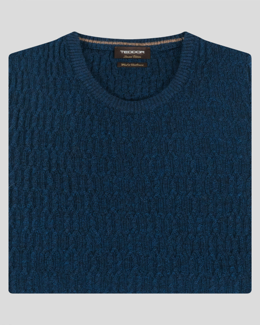 ТЪМНОСИН ПУЛОВЕР С ПЛЕТКА ОСМОРКА ОТ 100%  ЕКСТРАФИНА ВЪЛНА МЕРИНО  - 7