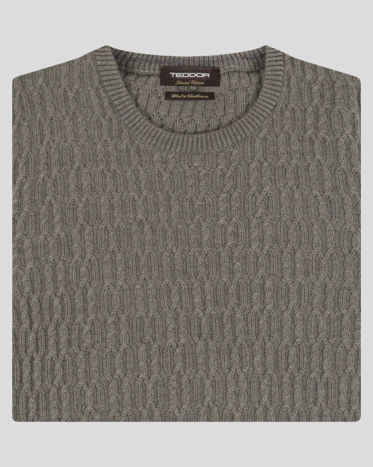 ЗЕЛЕН ПУЛОВЕР С ПЛЕТКА ОСМОРКА ОТ 100%  ЕКСТРАФИНА ВЪЛНА МЕРИНО  - 7