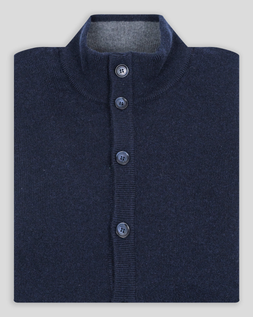 ТЪМНОСИНЯ ЖИЛЕТКА С КОПЧЕТА И КОНТРАСТНА ДЕСЕНАЦИЯ  ОТ 100% КАШМИР - 7