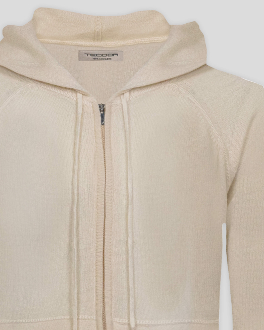 ЖИЛЕТКА С КАЧУЛКА И ЦИП ОТ 100% КАШМИР В ЕКРЮ - 5