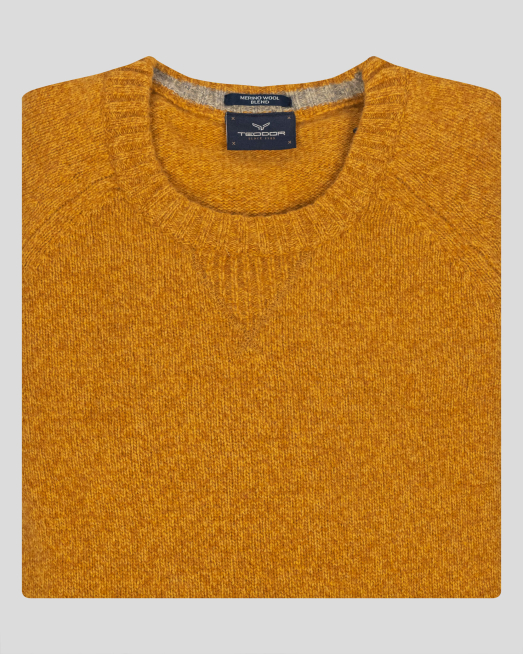 МЕЛАНЖИРАН ПУЛОВЕР С РЕГЛАН РЪКАВ И ЛОГО В ЦВЯТ ГОРЧИЦА - 7