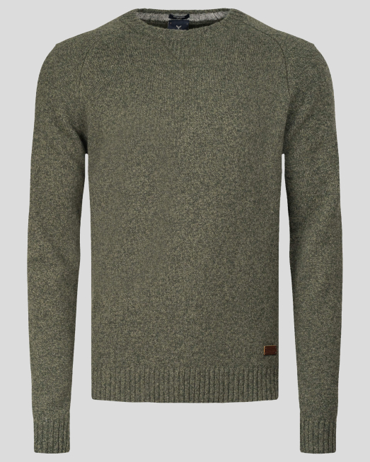 'ВЪЛНЕН МЕЛАНЖИРАН ПУЛОВЕР С ОБЛО ДЕКОЛТЕ В ТЪМНО ЗЕЛЕНО 