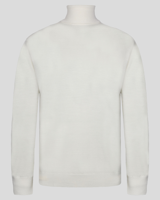 'БЯЛ ПУЛОВЕР С ПОЛО ЯКА ОТ 100% ЕКСТРА ФИНА ВЪЛНА МЕРИНО 