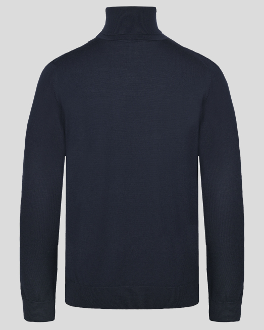 'ТЪМНОСИН ПУЛОВЕР ОТ 100% ЕКТРА ФИНА ВЪЛНА МЕРИНО С ПОЛО ЯКА