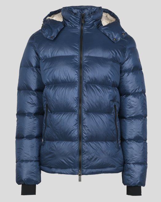 'СИНЬО ОБЕМНО ЯКЕ С ПЪЛНЕЖ ОТ ЕСТЕСТВЕН ПУХ И ЛОГО