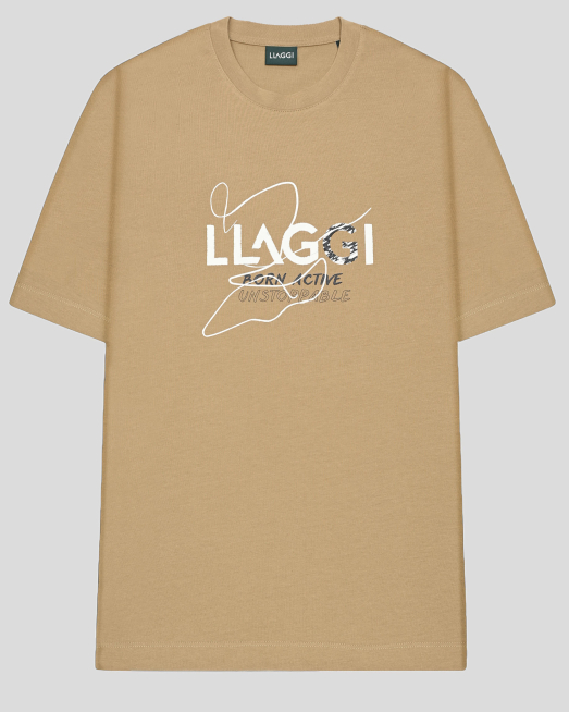 'ОВЪРСАЙЗ ТЕНИСКА С КОНТРАСТЕН ПРИНТ В ЦВЯТ КАМЕЛ