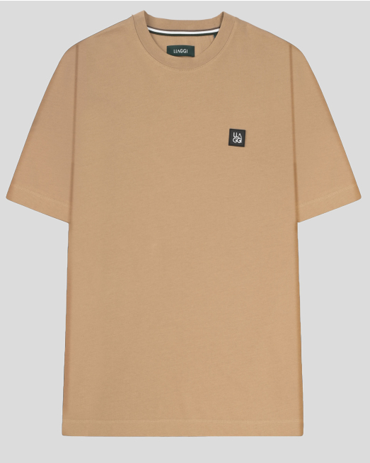 'ПАМУЧНА ОВЪРСАЙЗ ТЕНИСКА С МЕТАЛНО ЛОГО В ЦВЯТ КАМЕЛ