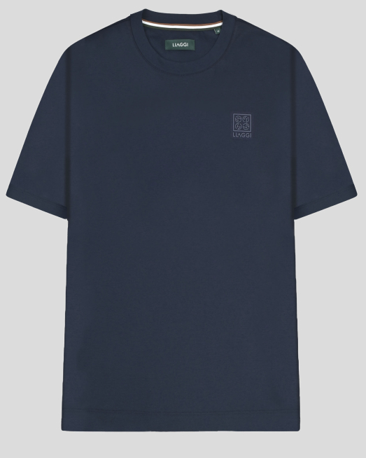 'ТЪМНОСИНЯ ОВЪРСАЙЗ ТЕНИСКА ОТ ПАМУК И БАМБУК С ГУМИРАН ПРИНТ