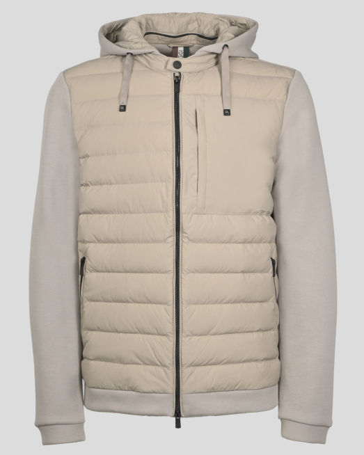 'БЕЖОВО КОМБИНИРАНО ЯКЕ С ПОДВИЖНА КАЧУЛКА И ПЪЛНЕЖ ОТ ЕСТЕСТВЕН ПУХ