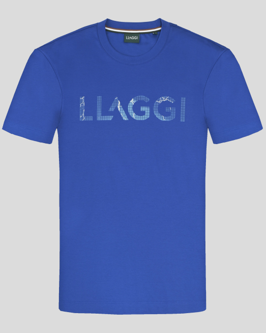 ' КОБАЛТОВО СИНЯ ТЕНИСКА С ОБЛО ДЕКОЛТЕ И НАДПИС ПРИНТ