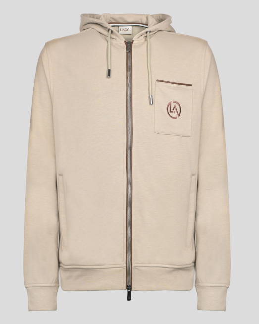 'БЕЖОВ СУИТШЪРТ С КАЧУЛКА И СТРАНИЧНИ ДЖОБОВЕ С ЦИП