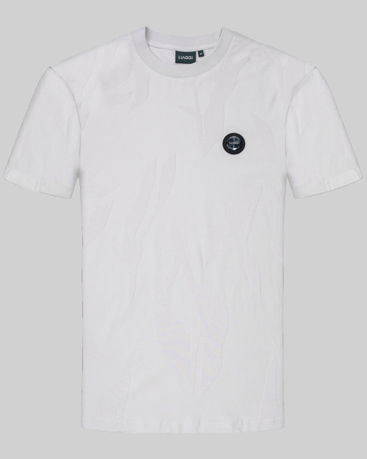 'СВЕТЛОСИВА РЕЛЕФНА ТЕНИСКА С ГУМЕН БАДЖ И ЕЛАСТАН