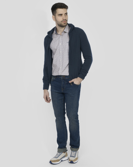 ТЪМНОСИНЯ ЖИЛЕТКА С КАЧУЛКА ОТ ФИНА ВЪЛНА МЕРИНО "ZEGNA BARUFFA" - 2