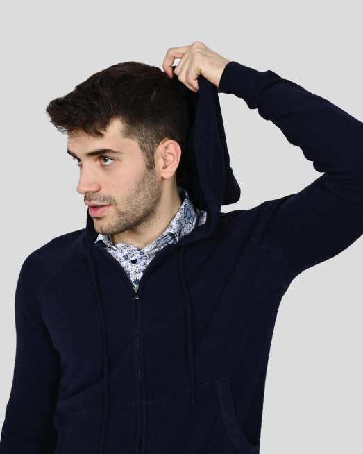 ТЪМНОСИНЯ ЖИЛЕТКА С КАЧУЛКА И ЦИП ОТ 100% КАШМИР - 5