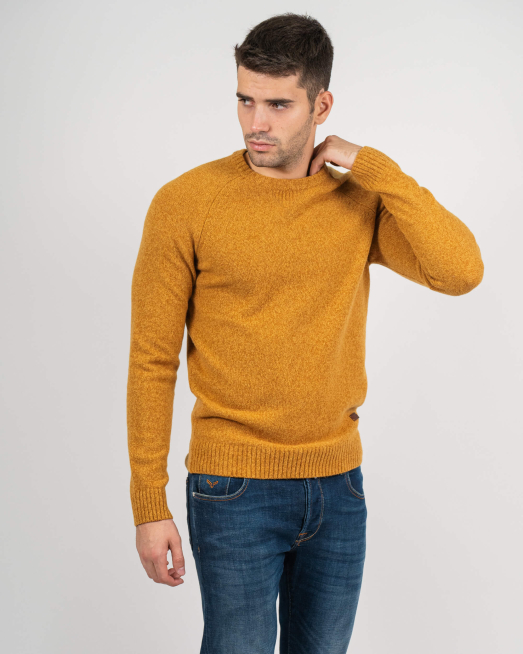 МЕЛАНЖИРАН ПУЛОВЕР С РЕГЛАН РЪКАВ И ЛОГО В ЦВЯТ ГОРЧИЦА - 3